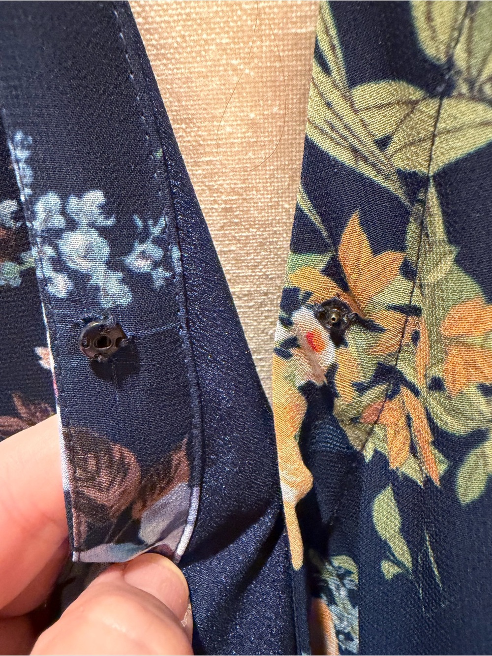 Yumi Kim Floral V-Neck Midi Dress in Navy with Peach Blooms - Picture 12 of 15